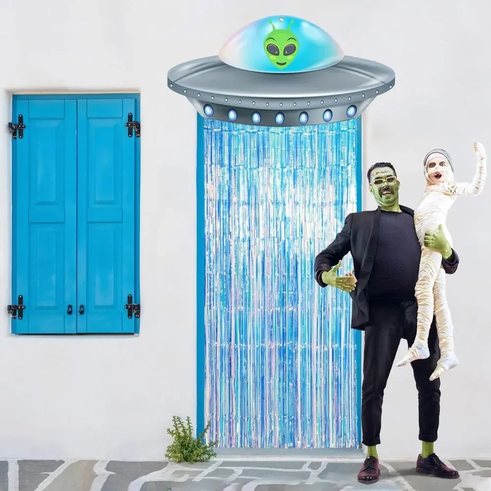 Alien Birthday Party Decorations, Alien Door Curtains with Tinsel Foil Fringe